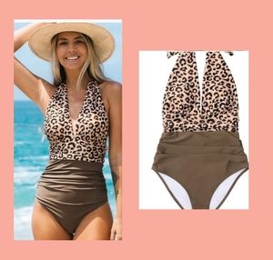 Summer sw leopard deep v-neck backless women boutique fashion monokini Brazilian